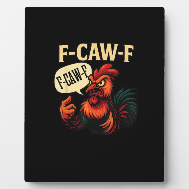 F Caw F Funny Angry Rooster Graphic Retro Style Fotoplatte (Vorderseite)
