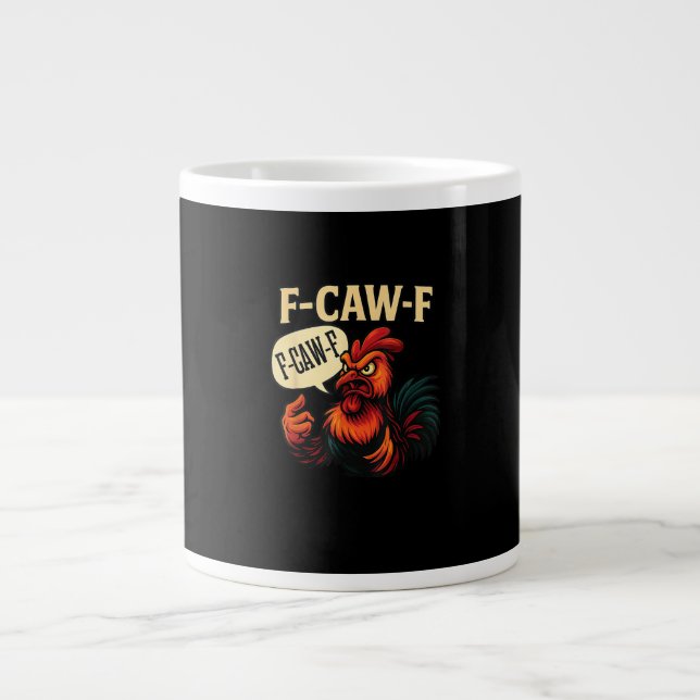 F Caw F Funny Angry Rooster Graphic Retro Style Jumbo-Tasse (Vorderseite)