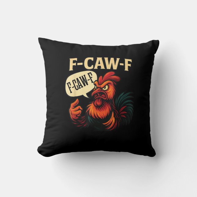 F Caw F Funny Angry Rooster Graphic Retro Style Kissen (Vorderseite)