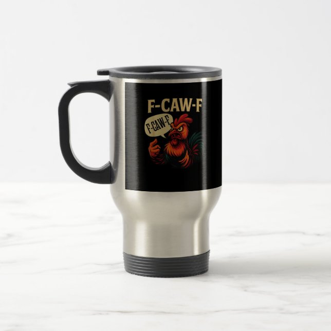 F Caw F Funny Angry Rooster Graphic Retro Style Reisebecher (Links)
