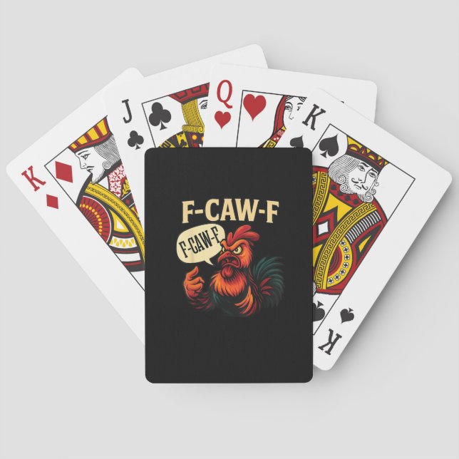 F Caw F Funny Angry Rooster Graphic Retro Style Spielkarten (Rückseite)
