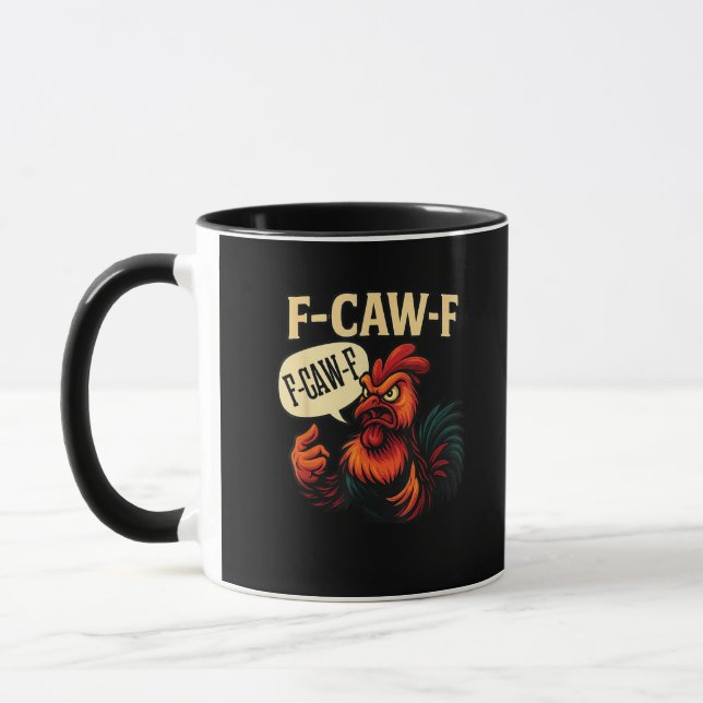 F Caw F Funny Angry Rooster Graphic Retro Style Tasse (Links)