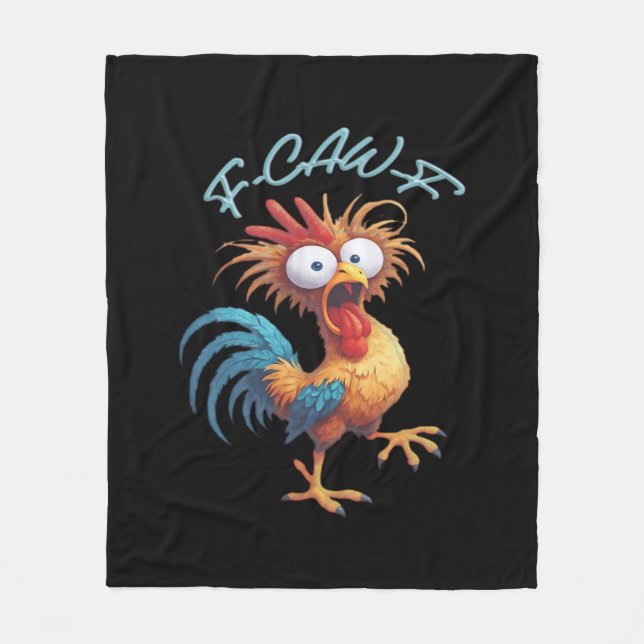 F-Caw-F Funny Chicken Humor Retro Style Fleecedecke (Vorderseite)
