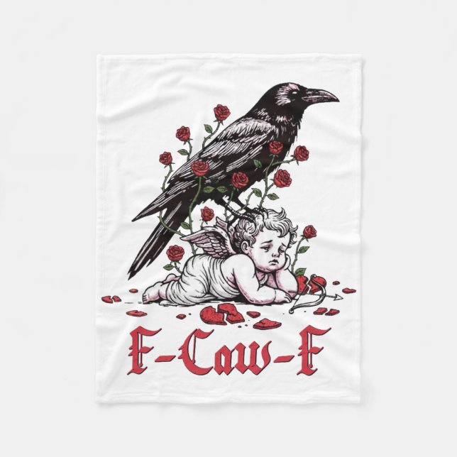 F-caw-f Funny Floral Black Bird Cupid Anti Valenti Fleecedecke (Vorderseite)