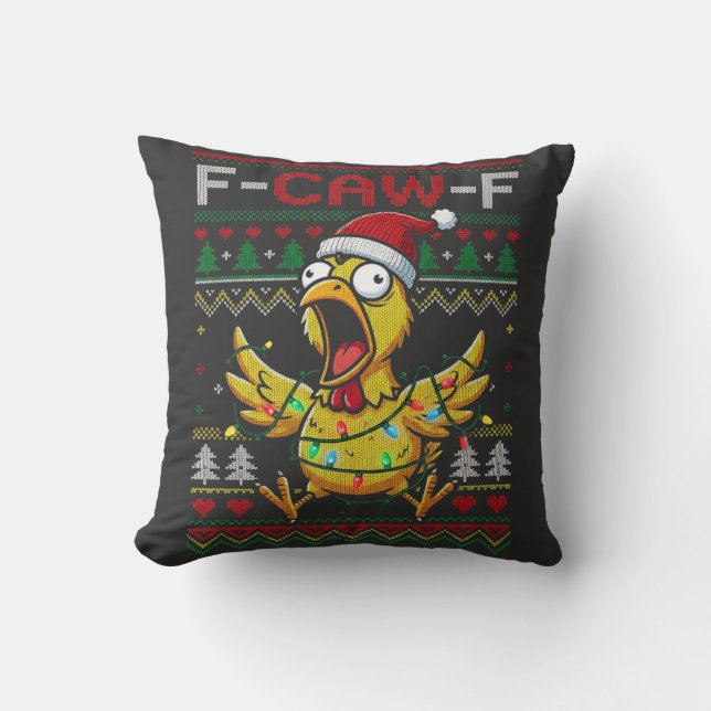 F-CAW-F Funny Screaming Chicken Ugly Christmas Kissen (Vorderseite)