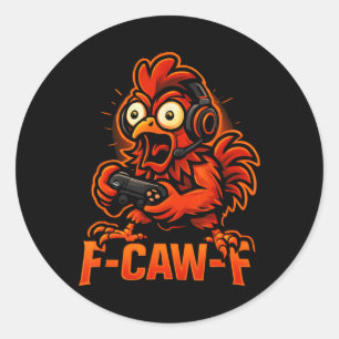 F-caw-f Gamer - Lustiger Hahn Hühner Gaming _2 Runder Aufkleber