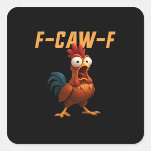 F-Caw-F Huhn Lustiges Huhn F-Caw-F Zahnrad Retro G Quadratischer Aufkleber