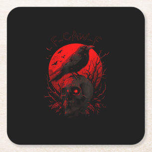 F-Caw-F Krähe Lustiger Vogel Roter Mond Gothic Rechteckiger Pappuntersetzer