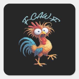 F Caw F Lustiger Hühnerhumor im Retro-Stil Quadratischer Aufkleber