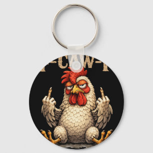 F-caw-f Lustiger schwarzer Hahn Gothic Fcawf Huhn Schlüsselanhänger
