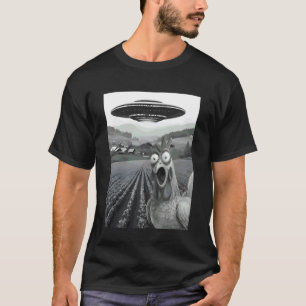 F-CAW-F Lustiges Hühner-Selfie mit UFOs Aliens Hah T-Shirt