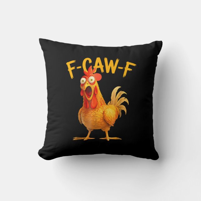 F-Caw-F Pun Funny Chicken Rooster Cawing Grunge Kissen (Vorderseite)