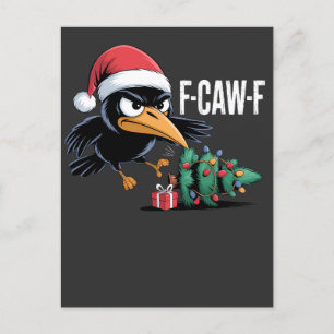 F-caw-f Raven Crow Xmas Tree Christmas Raven Feiertagspostkarte