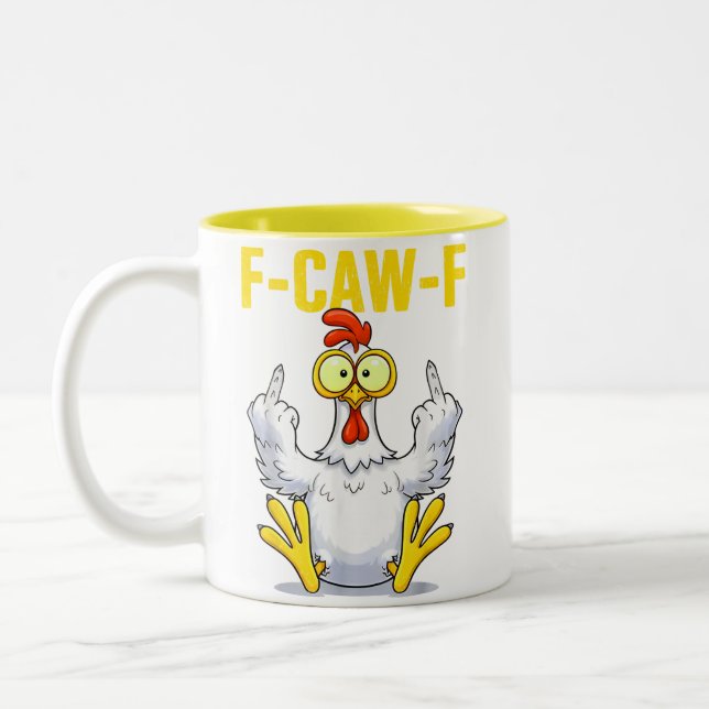 F-Caw-F Rooster Meme | Funny Chicken Pun | Rooster Zweifarbige Tasse (Links)