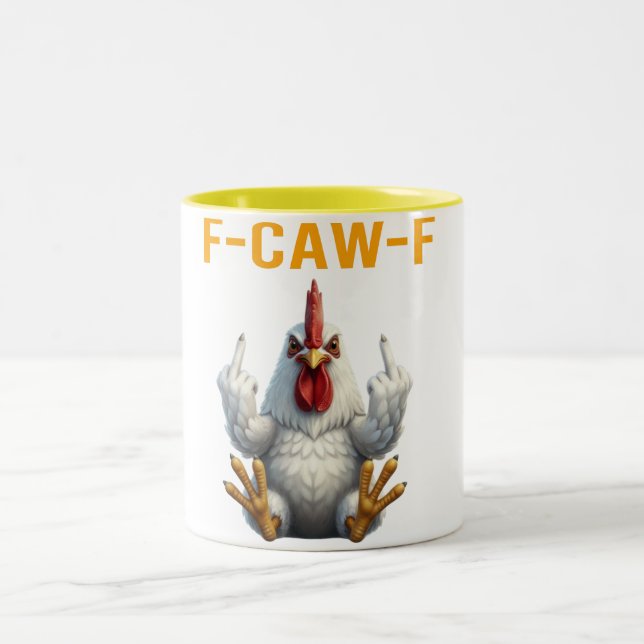 F-Caw-F Rooster Meme | Funny Chicken Pun | Rooster Zweifarbige Tasse (Mittel)