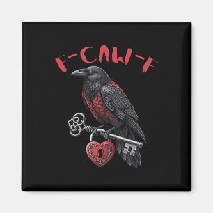 F-caw-f Schwarze Krähe hält Herzschloss und Schlüs Magnet