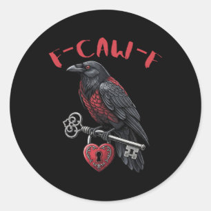 F-caw-f Schwarze Krähe hält Herzschloss und Schlüs Runder Aufkleber