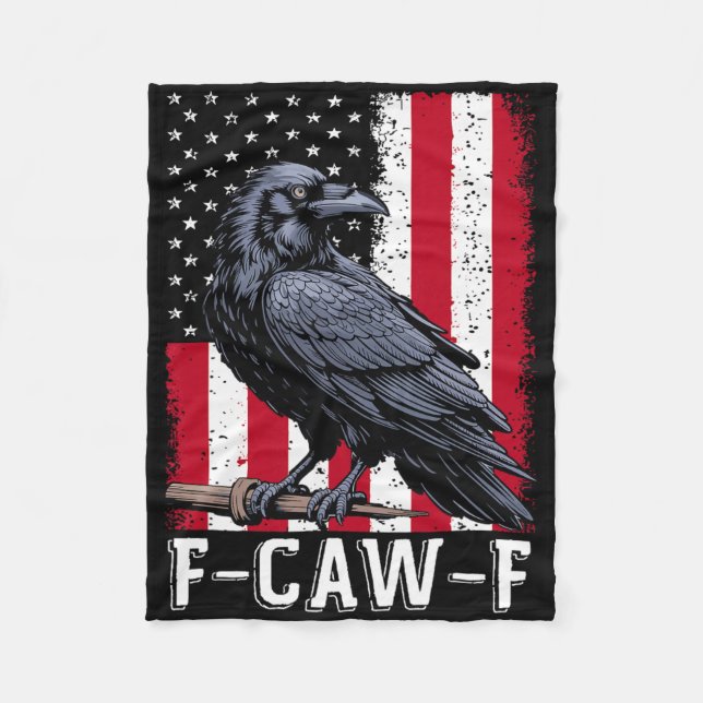 F-caw-f Schwarze Krähe Schwarzer Vogel Retro-Flagg Fleecedecke (Vorderseite)