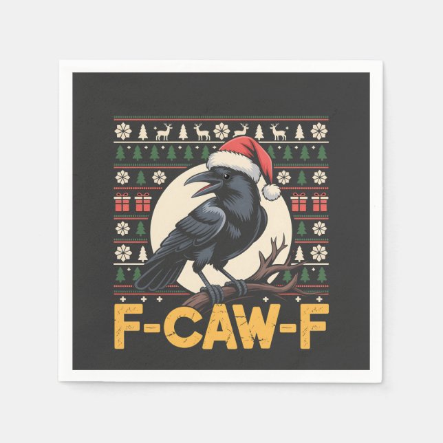 F-Caw-F Ugly Christmas Sweater Funny Raven Xmas Serviette (Vorderseite)