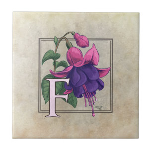 F für Fuchsia Blume Monogram Art Fliese