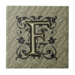 F - geprägtes Vintage-Monogramm (Gold) Fliese