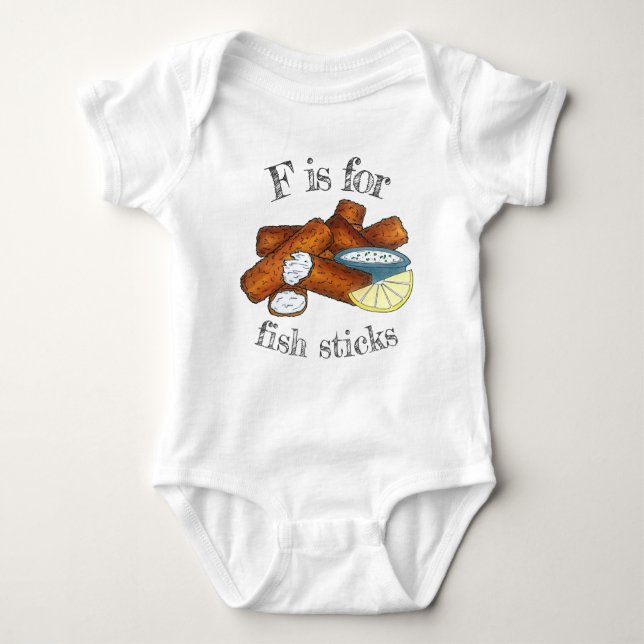 F is for Fish Sticks Fingers Tartar Sauce Baby Strampler (Vorderseite)