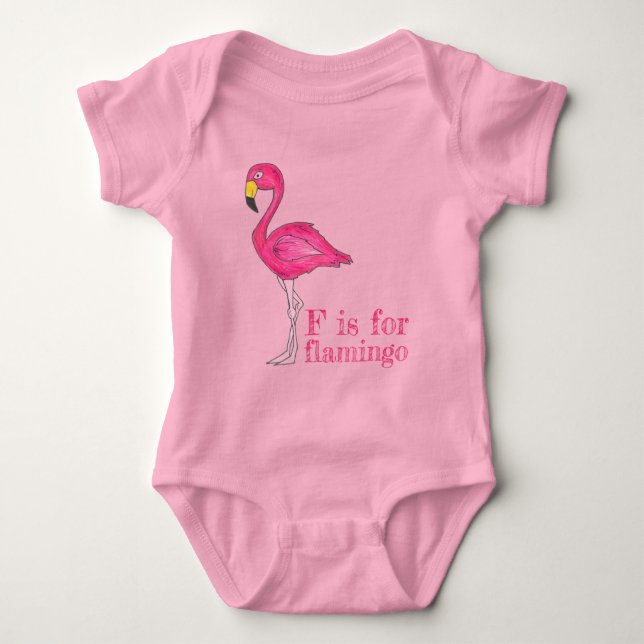 F is for Flamingo Pink Flamingoes Tropical Bird Baby Strampler (Vorderseite)
