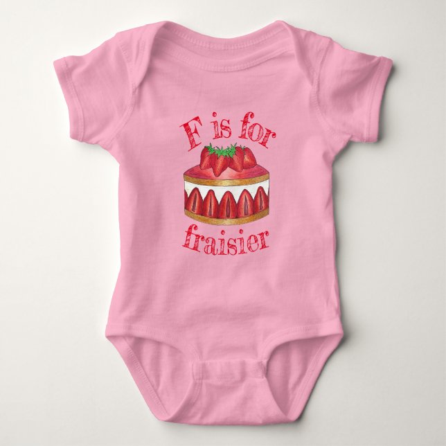 F is for Fraisier Strawberry Cake French Pastry Baby Strampler (Vorderseite)