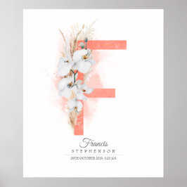 F Letter Monogram White Orchias and Pampas Grass Poster