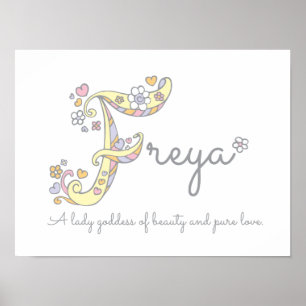 F monogram art Freya girls name meint poster