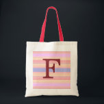 F: Monogram F Summer Stripes Fute Tote Bag Tragetasche<br><div class="desc">Monogram F / Letter F auf eine lustige, sommerlich gestreifte Tasche, von Heard_.</div>
