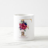 F Monogram Floral Burgund Red and Navy Blue