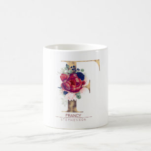 F Monogram Floral Burgund Red and Navy Blue Kaffeetasse