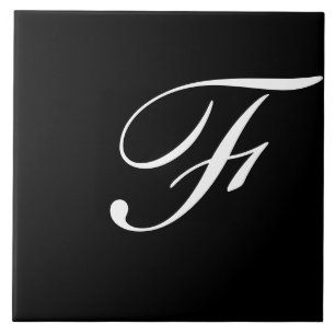 F Monogram Initial White auf Black Fliese
