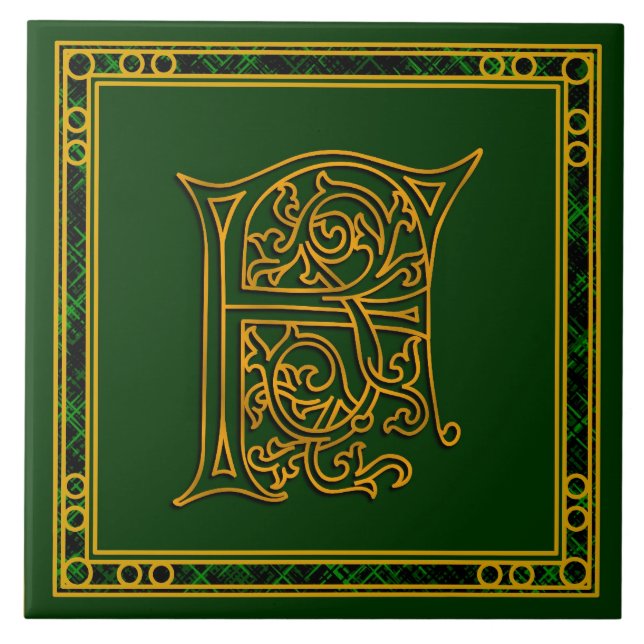 F Monogram "Irish Gold on Green" Keramik Tiles Fliese (Vorderseite)