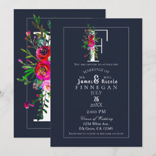 F Monogram Letzte erste Hochzeit mit moderner Blau Einladung