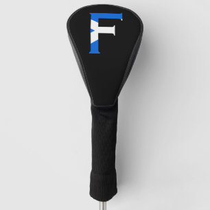 F Monogram überlagert sich auf schottischer Flagge Golf Headcover