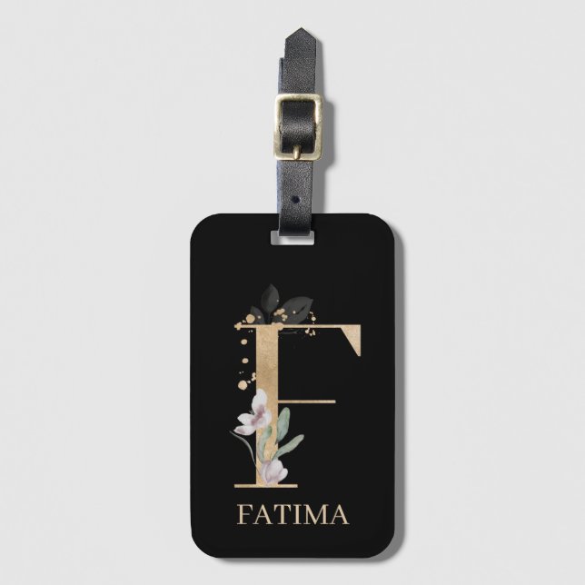 F Monogramm Floral Personalisiert Gepäckanhänger (Vorderseite Vertikal)