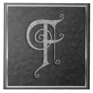 F Monogramm Keramik "Mittelalter grauer Stein" Fliese