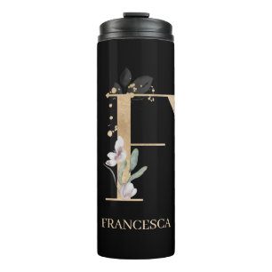 F Monogramm Personalisierter floraler Tumbler Thermosbecher