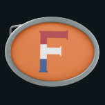 F Monogramm überlagert auf NLD-Flagge auf oder bcn Ovale Gürtelschnalle<br><div class="desc">F Monogram überlagerte sich auf der niederländischen Flagge auf orange Gürtelschnalle Design © Trinkets and Things 2022 - AHP Design. Alle Rechte vorbehalten.</div>