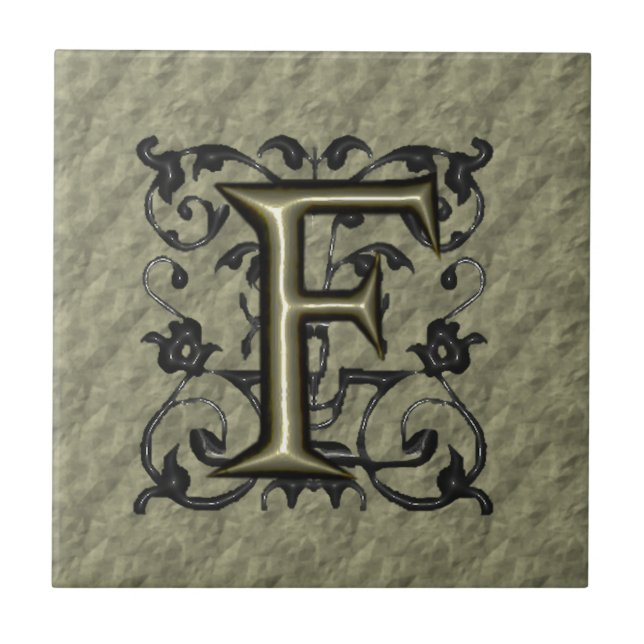 F - Vintages Monogramm (Gold) Fliese (Vorderseite)