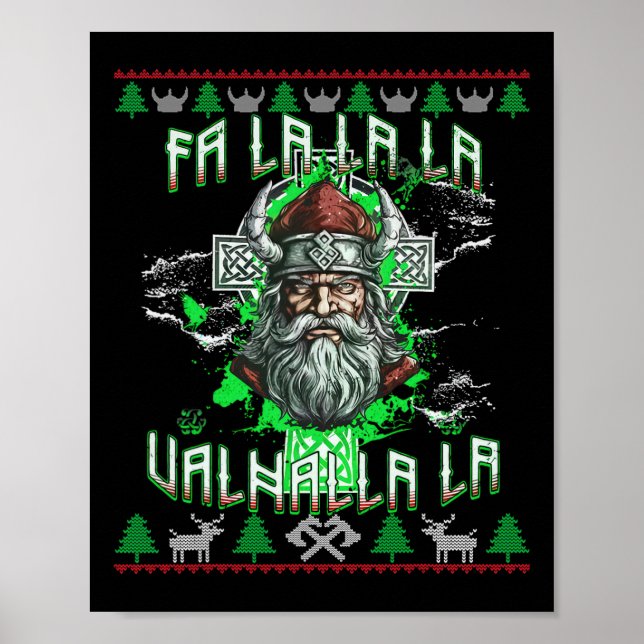 Fa La 8 Valhalla Weihnachtsmannmütze Viking Skull  Poster (Vorne)