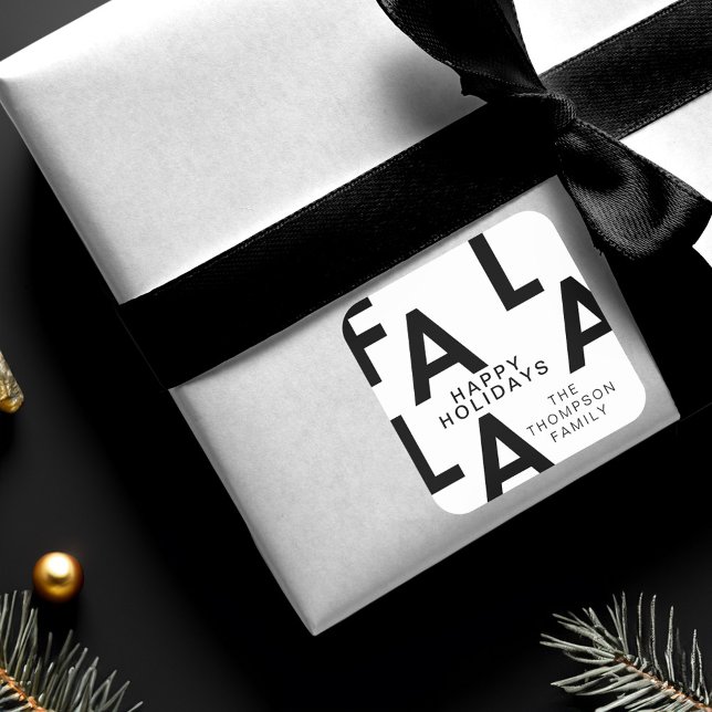 Fa La Bold Letters Minimalistisch moderne Weiß Quadratischer Aufkleber (Fa La La Bold Letters Minimalist Modern White Square Sticker)