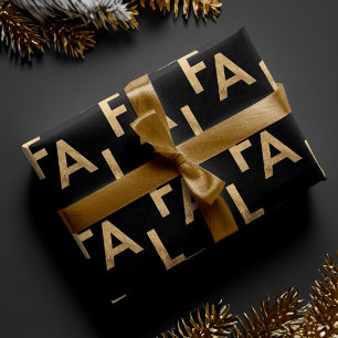 FA LA Bold Letters Moderne Minimal Black & Gold Geschenkpapier