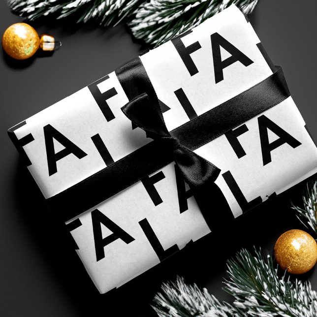 FA LA Bold Letters Moderne Minimal Schwarz & Weiß Geschenkpapier (FA LA LA Bold Letters Modern Minimal Black & White Wrapping Paper)