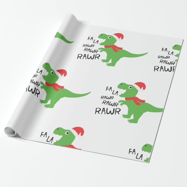 FA LA DINASOUR IN EINEM WEIHNACHTSMANNMÜTZE-BERICH GESCHENKPAPIER (Ungerollt)