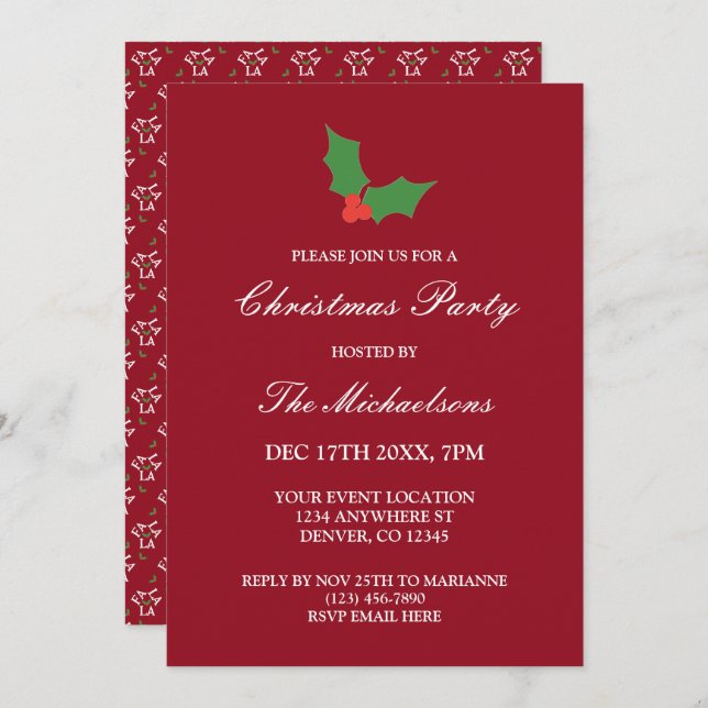 Fa La Festive Holly Weihnachten Einladung (Vorne/Hinten)