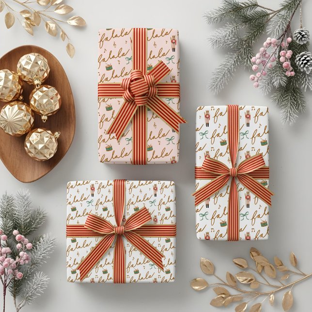 Fa La Girly Christmas Nutcracker Bow Music Geschenkpapier Set (Fa La La Girly Christmas Nutcracker Bow Music Wrapping Paper Sheets)