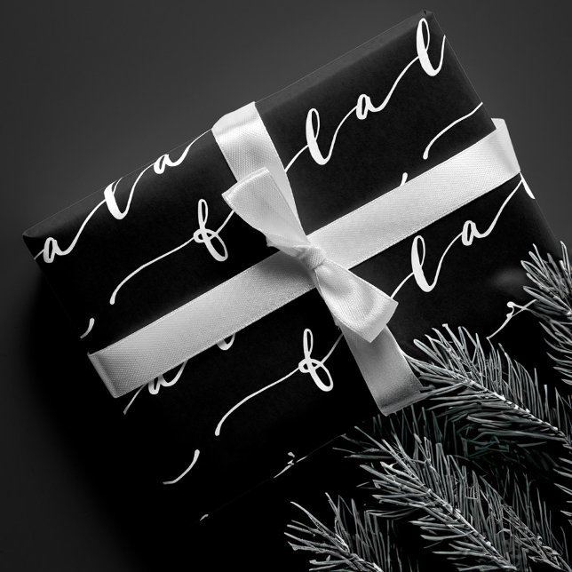 FA LA LA Black & White Calligraphy Christmas Carol Geschenkpapier Set (FA LA LA Black & White Calligraphy Christmas Carol Wrapping Paper Sheet)